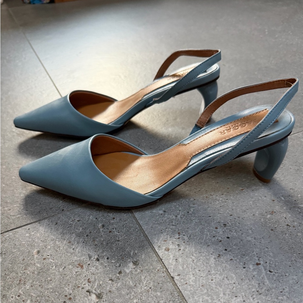 NWOT Jagger leather Elegant Blue Slingback Heels - Picture 4 of 4
